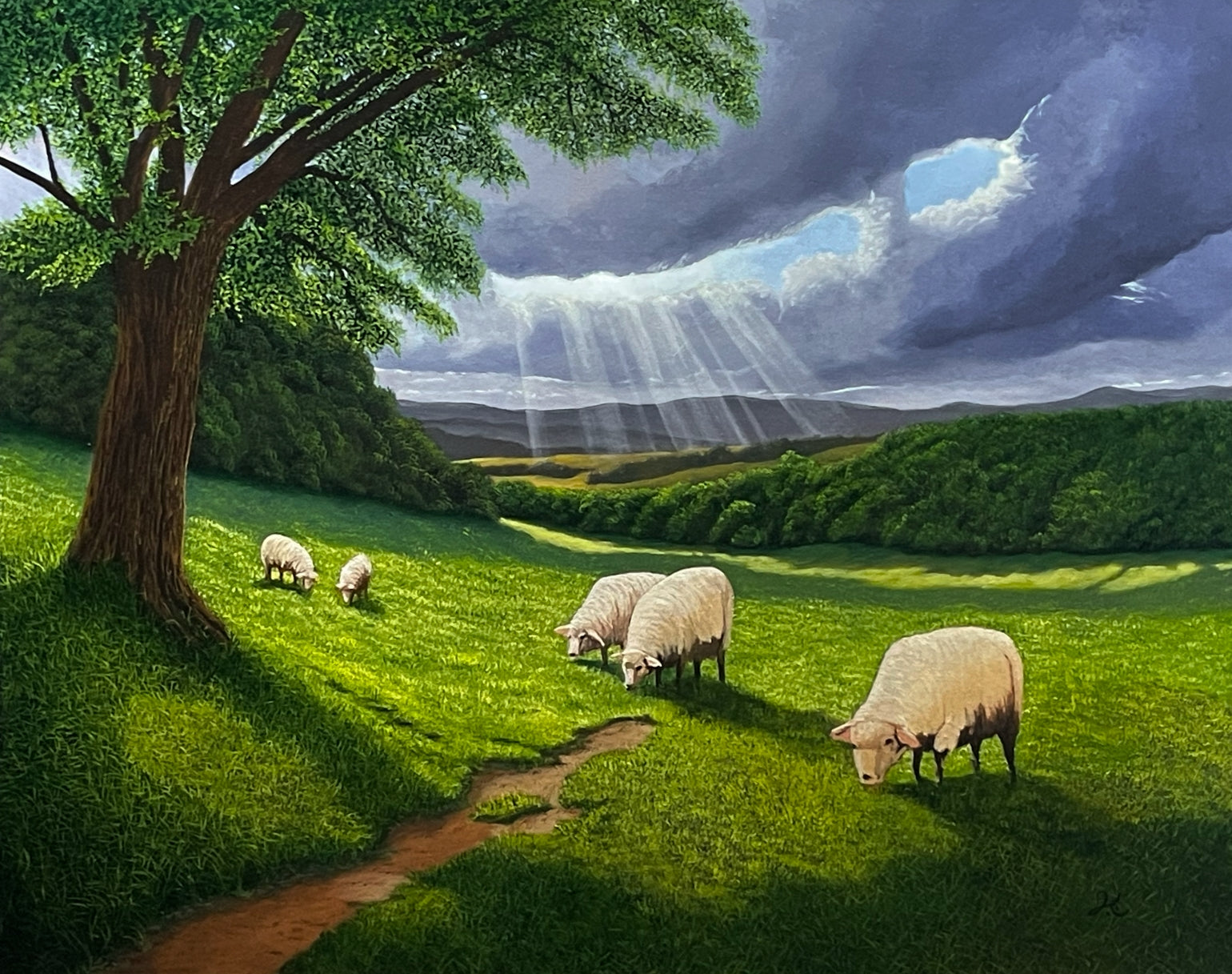 Scenic Pastures リトグラフ 絵画 Green Pastures, Gentle Light